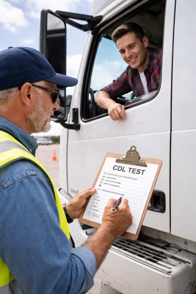 A guy giving CDL Test